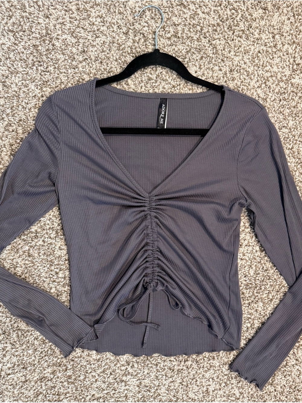 Adore Me Steel Gray/Purple Ruched V-Neck Long Sleeve Top
